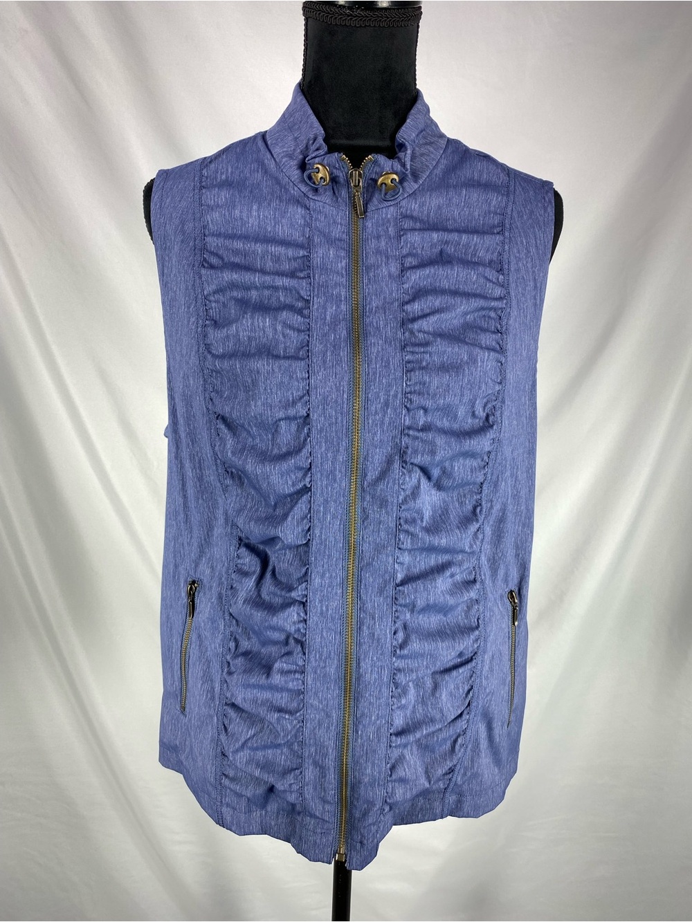 Chico’s Zenergy Blue Ruched Zip Vest L 12 Nylon Stretch